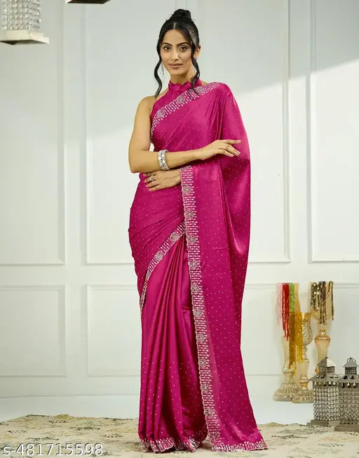 SATRANI Satin Pink Saree with Satin Blouse