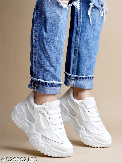 Shoetopia Smart Casual Comfortable White Sneakers For Women & Girls