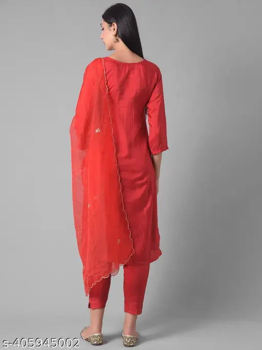 Dollar Missy Pack of 1 Red Colour Premium-Quality Fabric Women'S Kurti & Pant & Dupatta