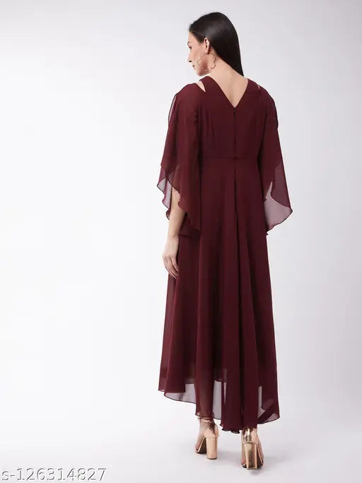 Miss Chase Women's Solid Round Neck Wine Dresses