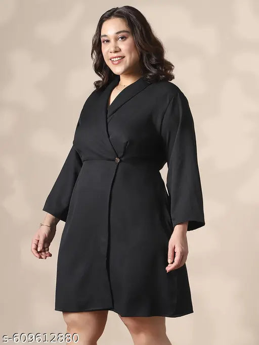 Globus Gloplus Women Black Shawl Lapel Plus Size Mini Workwear Blazer Dress