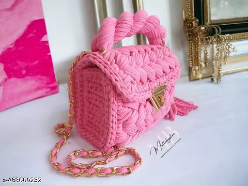 Tamanna Store Women's Stylish Hand knitted T-Shirt Yarn Crochet Bag | Macrame Bag | Crossbody Sling Bag for Women n's & Girl's (Multicolor) (Pack of 1)