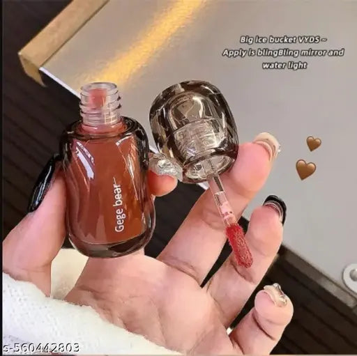 Gege Bear Mirror Shine Lip Gloss | Ultra-Watery Moisturizing Formula | Lightweight, Non-Sticky & Long Lasting | Soft Whitening Glossy Finish | Cute Korean Style Lip Glaze for Girls & Women