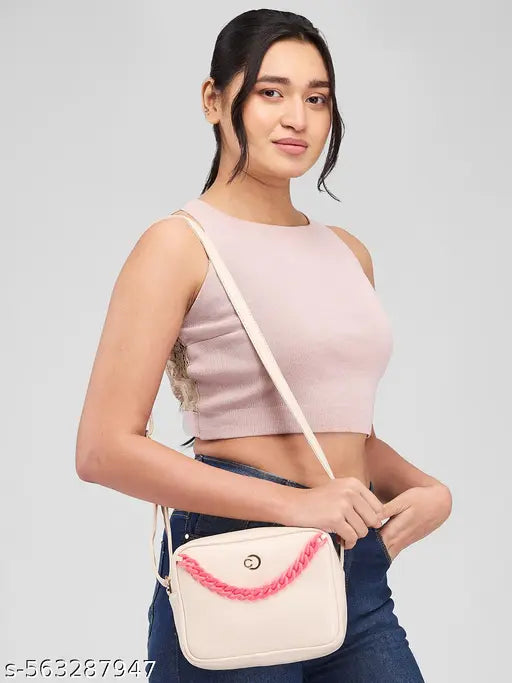 Caprese Perline Sling Bag for Women with Adjustable Strap, Versatile Handbag for Everyday Use, Travel, and Special Occasions (Medium, Beige)