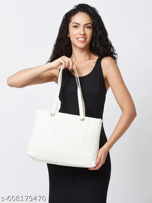 Globus Women White Textured Casual Tote Bag