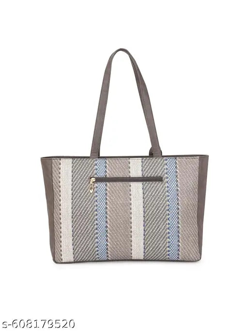Globus Women Grey Vegan Leather Jute Abstract Print Double Handle Tote Bag With Pouch