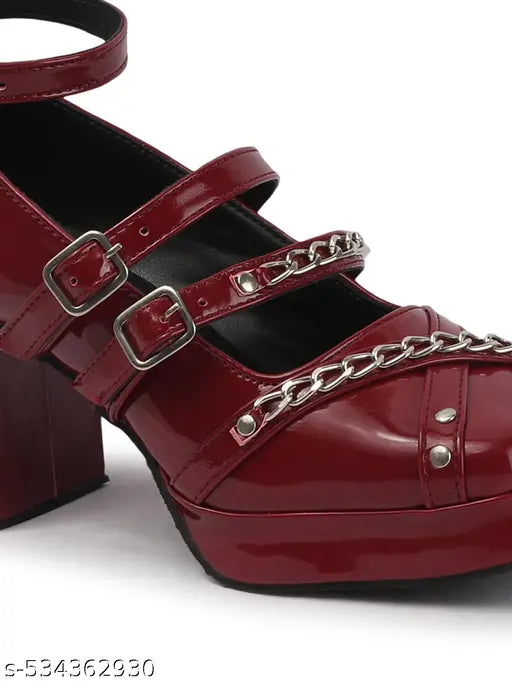 Hitway Red Casual Classic Round Toe Partywear Block Heel sandal For Women & Girls