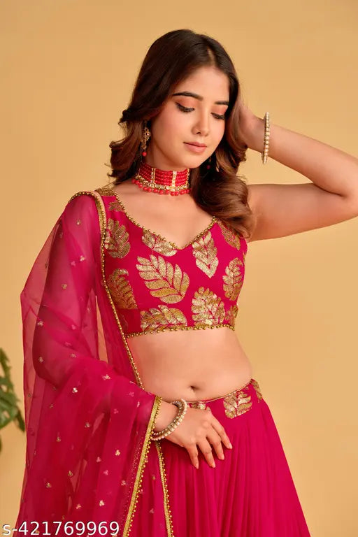 Ethnic Yard Georgette Party Wear Pink Lehenga Choli