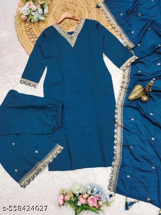 Chanderi Silk  Women Kurti With Bottomwear