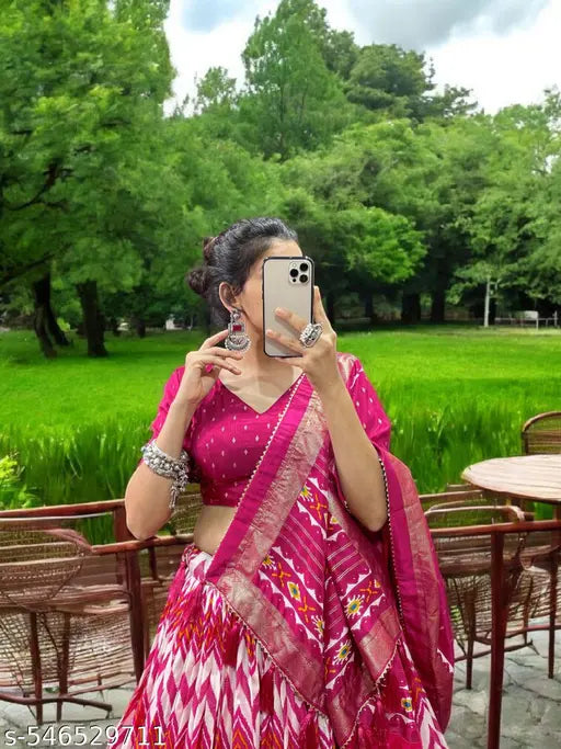 This Tussar Silk Printed Lehenga Choli: Effortless Glamour and Sophistication