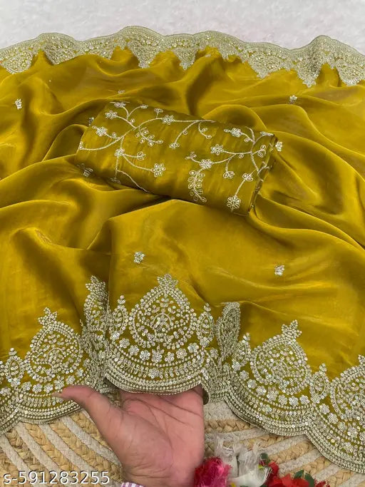 Fancy Thread Work Saree With Sequence Work