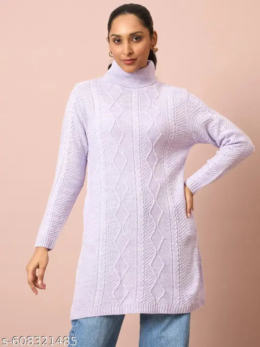 Clapton Cable Knitted  Wool Winter Wear Women’S Long Cardigan Purple