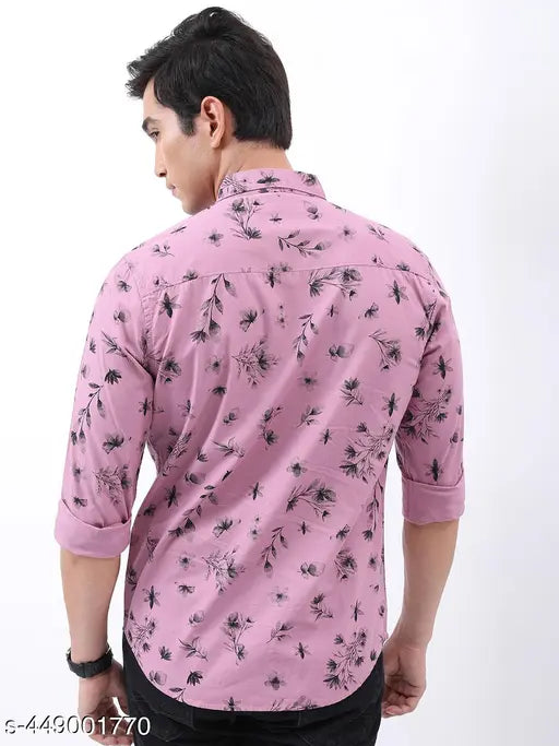Ketch Men's Floral Regular Spread Collar Pink Shirts