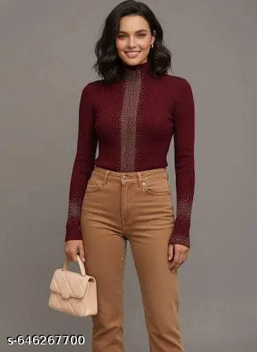 Maroon New Sequens golden & silver stylish High Neck