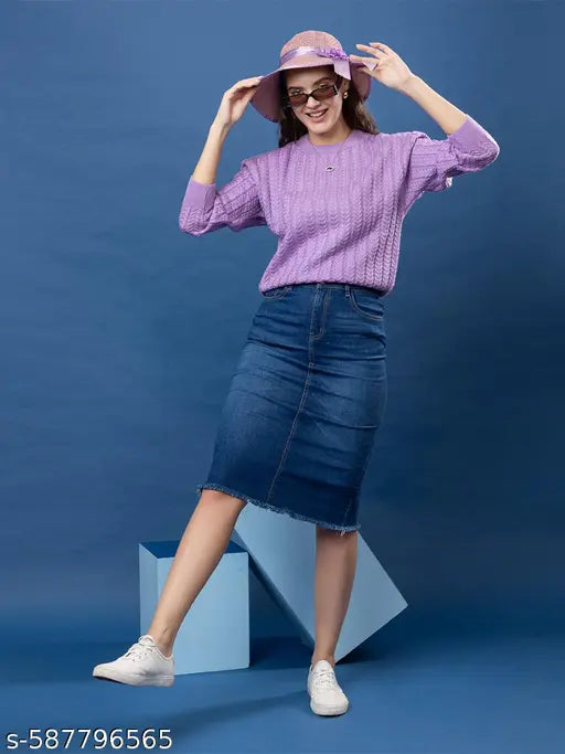 Wear lusso Women's Round Neck Stylish Winter Cable Design Pullover Sweater