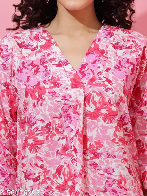 Honky Tonky Pink Floral Printed Top for Women