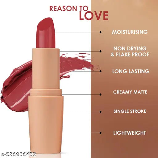 One Wish Creamy Matte Lipstick Long Lasting for Women – Ruby Lush Shade 19 | Full Coverage | Creamy Formula | No Flaky Lips | No Dryness | High-Pigment | SPF | Vitamin E, Almond Oil & Shea Butter for Moisturising Lip | 8 Hrs Lasting | Smooth Finish | 3.8