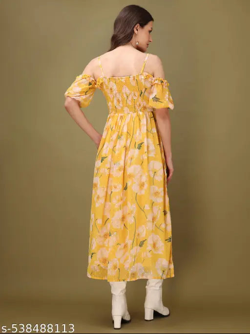 Purvaja Women's  Fit & Flared Short Sleeve Dress