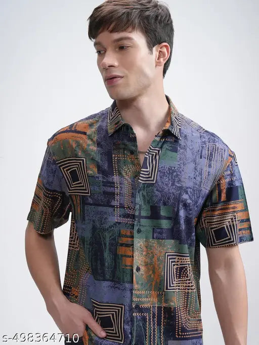 Ketch Men's Abstract Relaxed Cutaway Collar Green Shirts