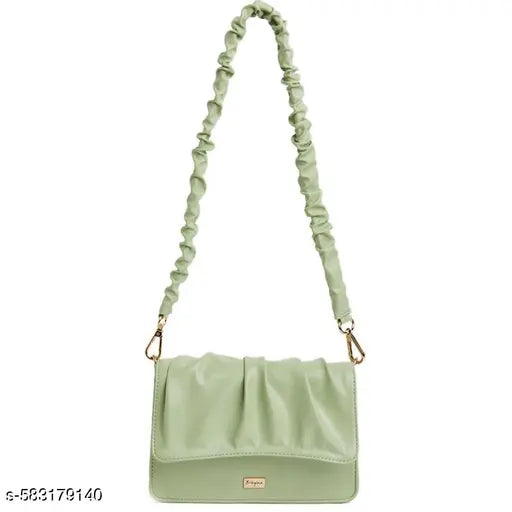 Berrylush Women Solid Green PU Detachable Sling Strap Embellished Structured Small Handheld Bag