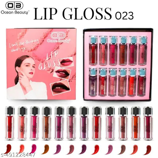 Ocean Beauty Professional 12pc Piece Long Lasting Liquid Lipstick Set Tint Oil Gloss Korean Lipsticks In Waterproof For Girls And Women Cute Combo Set Multicolor Nude Shade Red Pink Brown Matte Finish.