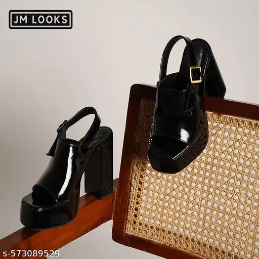 JM LOOKS Women's High Heel Sandal Prom Party Back Strap Chunky Heeled Sandal - Black