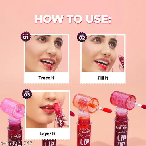 Hilary Rhoda Happy Dream Lip Tint | Hydrating Formula | Infused with Hyaluronic Acid | Cruelty-Free & Glossy Finish | Non-Sticky Formula - 3.7g (Pink Fantasy- Shade 02)