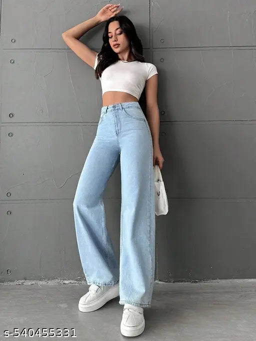 H&H  SOLID ICE BLUE STRAIGHT FIT JEANS