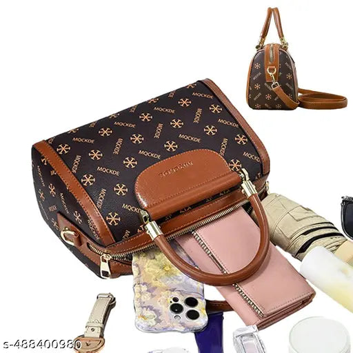 Handbag for Women Fashion Vintage Print Hand Bag with Shoulder Strap Brown