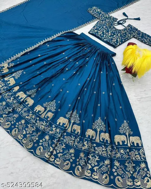 Blue Color Embroidery Work With Silk Lehenga Choli