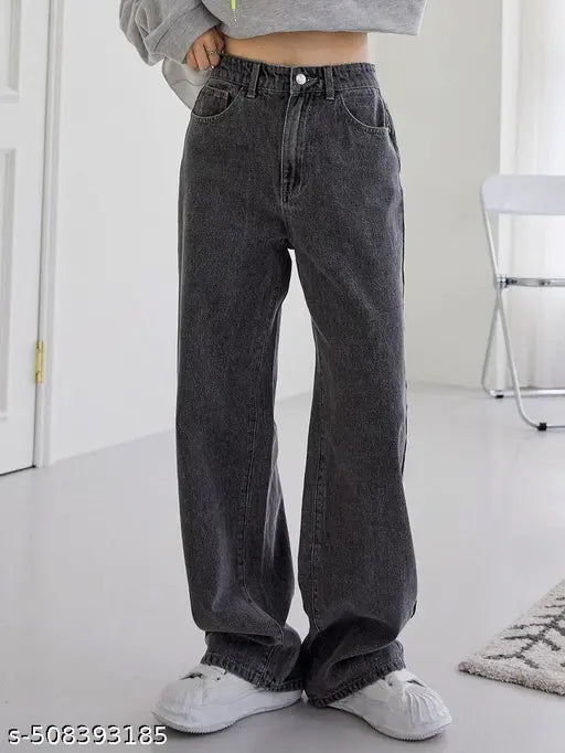 Comfortable Women’s Charcoal Grey Jeans for women & girl/CHARCOAL WIDE LEG DENIM JEANS PENTS FOR WOMEN/Ladies Charcoal Denim/DENIM WIDE LEG CHARCOAL BLACK JEANS FOR WOMEN'S