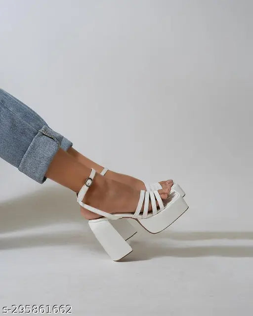 JM LOOKS Women's White Fashion Sandals|Stylish Design Heels for Girls| Heels for women| Women Footwear