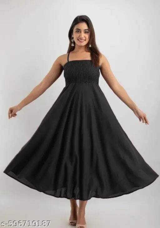 Elegant black Sleeveless Midi Dress for Women – Party Wear | Flared Fit & Flowy Look