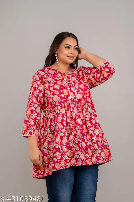 Fashion Zest Plus Size Rayon Red Colour Short kurti