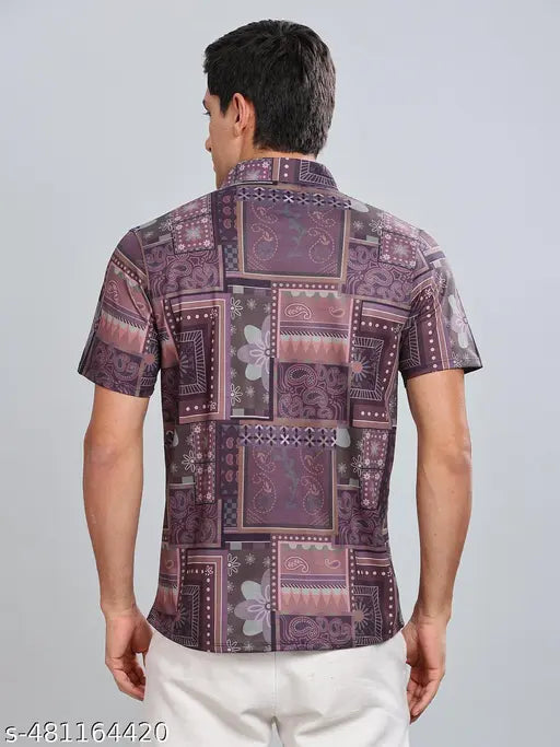 Bullmer Men's Ethnic Motif Regular Spread Collar Multicolor Shirts