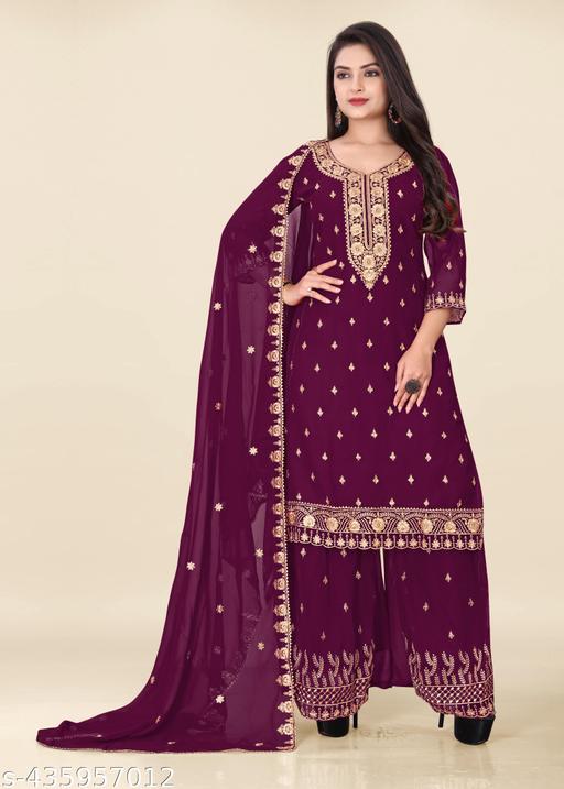 (( ZARI Embroidery + Georgtte )) Kurta sharara and dupatta set We make "palazzo set", "dupatta sets" , "sharara set",