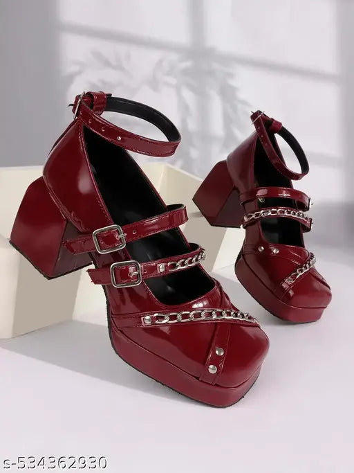 Hitway Red Casual Classic Round Toe Partywear Block Heel sandal For Women & Girls