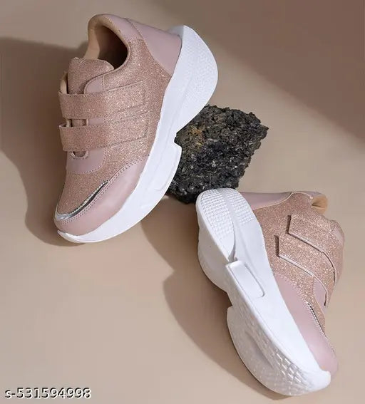 JM Looks Women Casual Sneakers Shoes with Double Velcro Straps Comfortable Cushion Footbed for casual, workouts, travel - Peach