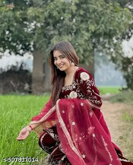 Velvet With Embroidered Work Pakistani Suit