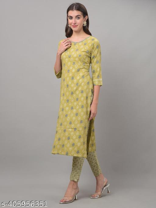 Dollar Missy Pack of 1 Green Colour Premium-Quality Fabric Women'S Kurti & Pant