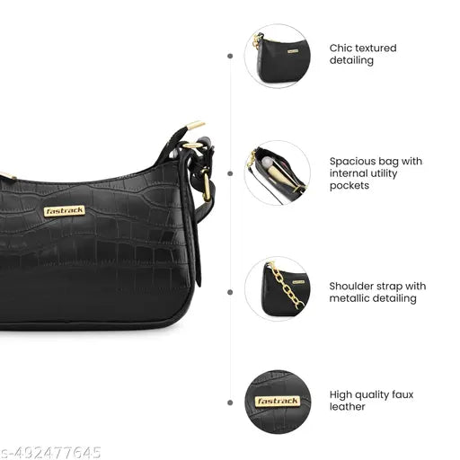 Fastrack Women Black Textured Sling Bag