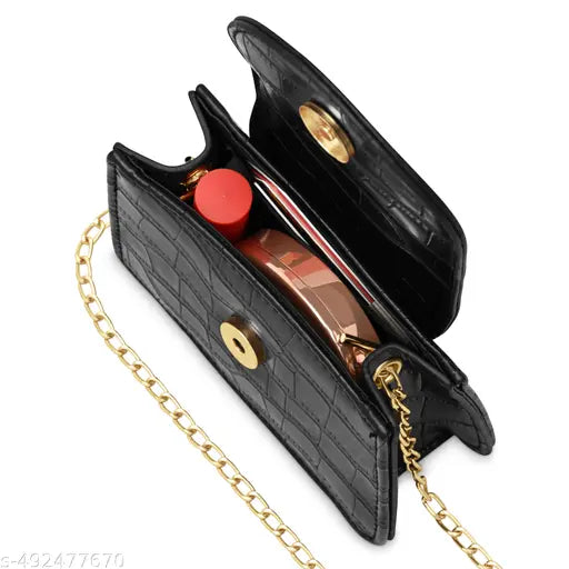 Fastrack Black Croco Textured Mini Sling Bag for Women