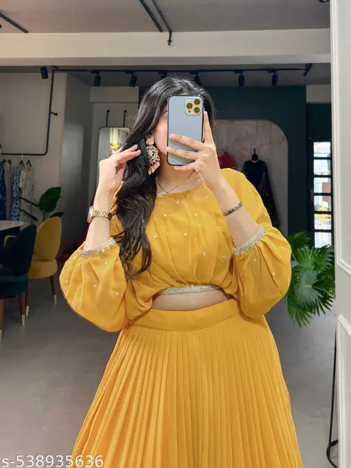 Georgette Embroidered Semi-Stitched Lehenga with Unstitched Blouse and Dupatta