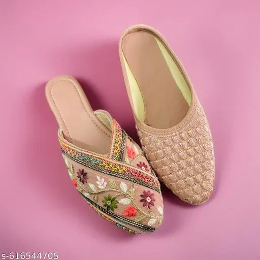 Trendy Embroidered Ethnic Jutti & Mojari Set for Women – Stylish Handmade Punjabi Footwear for Wedding, Festive & Party Wear | Comfortable Traditional Flat Slip-On Shoes | Designer Multicolor Embroidery Casual Jutti | Premium Quality Soft Sole Ethnic Moja