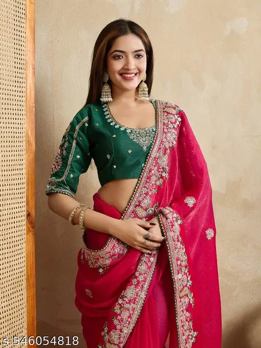 Women's Frendy Chiffon saree with Mono Banglory blouse piece