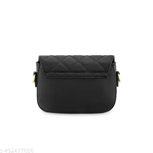 Fastrack Black Solid PU Regular Swagger Sling Bag with Quilted Detail