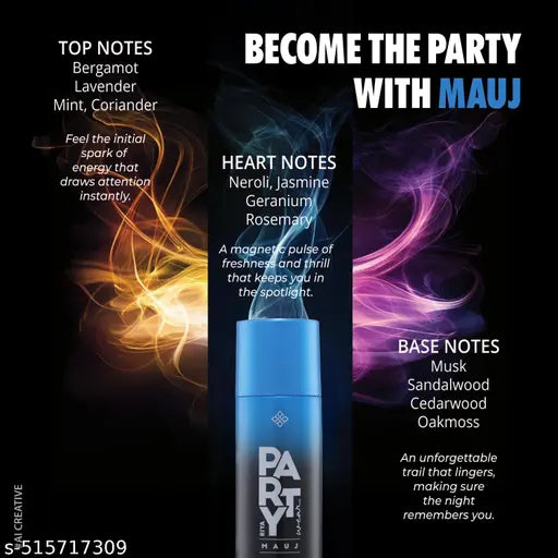 RIYA Party Wear Mauj Long Lasting Perfume Body Spray for Men | Fresh Energy Scent | Aromatic Woody Fragrance | Up to 8 Hours Protection | Skin & Fabric Safe | 150 ml