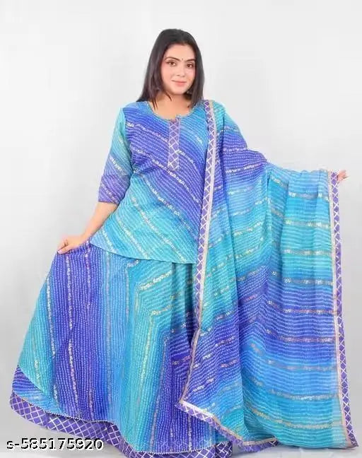 Trendy Blue and Purple Bandhani Print Lehenga Set with Dupatta for Women