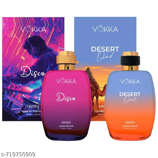 VOKKA Disco & Desert Oud 2x100ml | Unisex Luxury Long Lasting Perfume For Men & Women | Eau De Parfum | EDP Fragrance for Gift | Travel & Skin Friendly | Notes: Amber Leathery, Spicy Agarwood