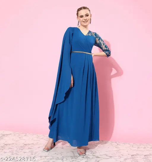 Miss Chase Women's Embellished V-neck Blue Dresses